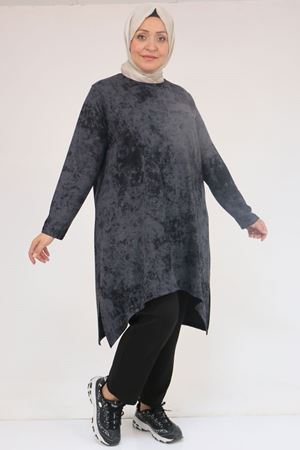 57070 Büyük Beden Önü Simetri Kesim Batik Pantolonlu Takım - Siyah