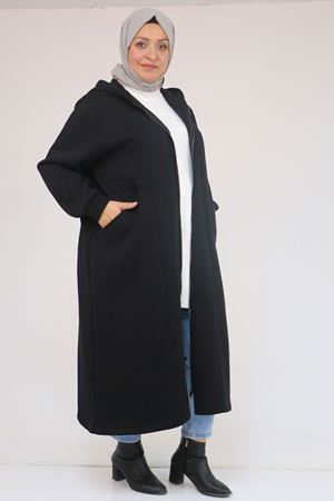 53059 Büyük Beden Kolları Ribanalı Üç İplik Kap - Siyah