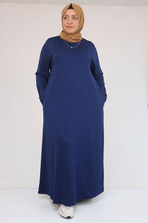 42031 Büyük Beden Cepli Patlı Modal Elbise - İndigo