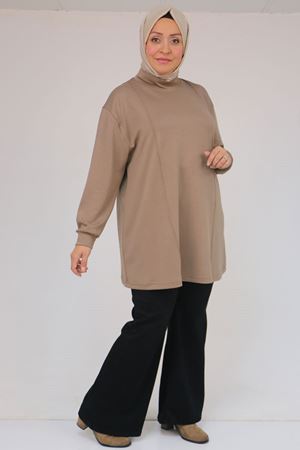 58134 Büyük Beden Boğazlı Yaka Modal Tunik - vizon