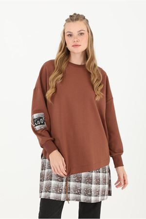 26K4429 - KAHVE - EKOSE DETAYLI SWEAT