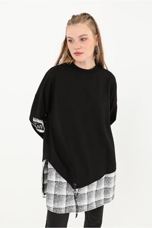 26K4429 - SİYAH - EKOSE DETAYLI SWEAT