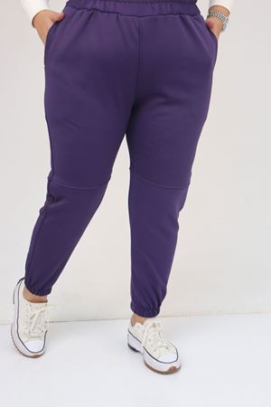 59508 Büyük Beden Parçalı Beli Lastikli Tayt - Mor