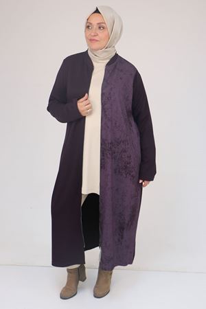 53058 Büyük Beden Fermuarlı Batik-Modal Ceket - Mürdüm