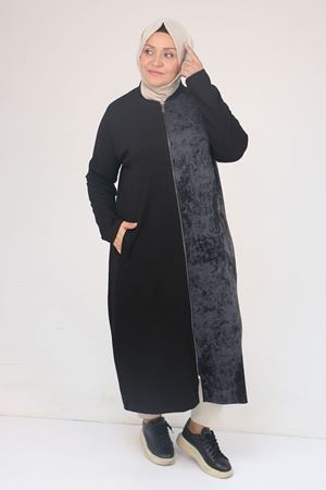 53058 Büyük Beden Fermuarlı Batik-Modal Ceket - Siyah