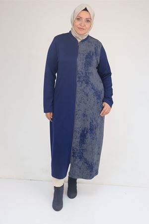 53058 Büyük Beden Fermuarlı Batik-Modal Ceket - İndigo