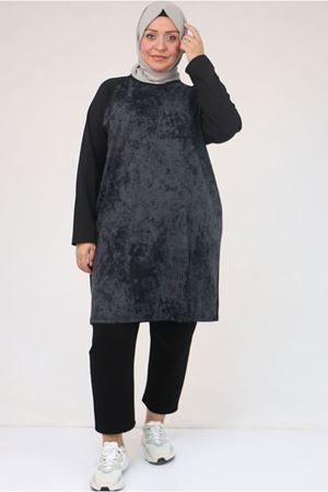 26K58162 - SİYAH -  Büyük Beden Garnili Modal Tunik