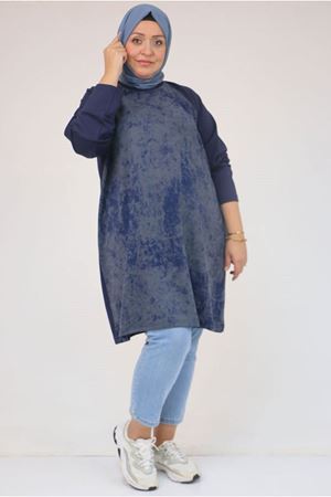 26K58162 - İNDİGO -  Büyük Beden Garnili Modal Tunik