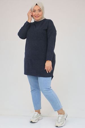 58166 Büyük Beden Makas Mir Tunik - Lacivert