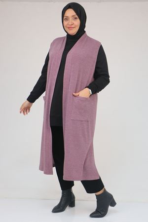 54012 Büyük Beden Cepli Giy-Çık Mir Yelek - Gül Kurusu