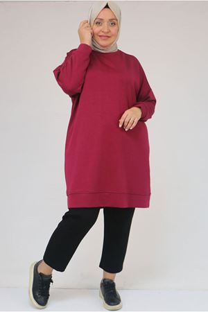26K58151 - FUŞYA - Büyük Beden Kol Ve Etek Ucu Kendinden Ribanalı Modal Tunik