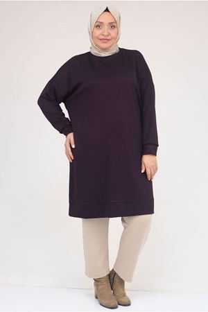 26K58151 - MÜRDÜM - Büyük Beden Kol Ve Etek Ucu Kendinden Ribanalı Modal Tunik