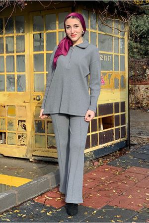 26K2233 - GRİ YARI FERMUARLI FİTİLLİ TAKIM