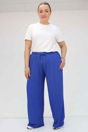 39012 Büyük Beden Bolpaça Bürümcük Pantolon - Saks