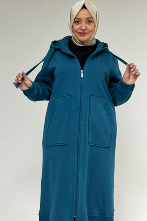 33103 Büyük Beden Fermuarlı Üç İplik Kap - Petrol