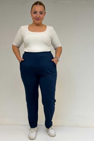 39001 Büyük Beden Yüksek Beli Lastikli Penye Pantolon -Petrol