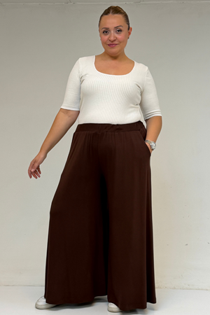 49003 Büyük Beden Beli Lastikli Penye Etek Pantolon - Kahve