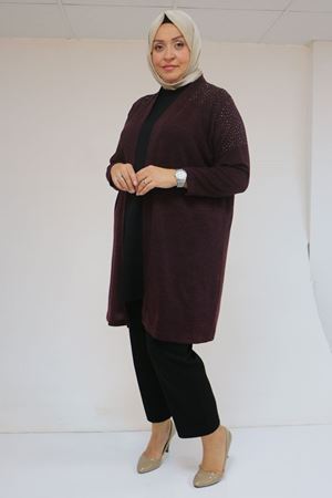 53047 Büyük Beden Omzu Taş Detaylı Mir Ceket - Mürdüm