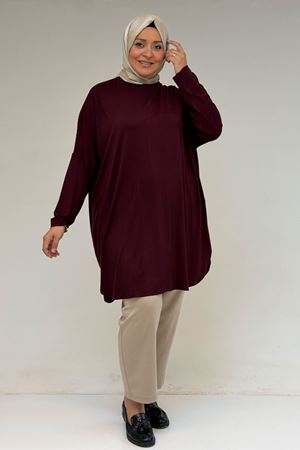 38111 Büyük Beden Basic Penye Tunik -Bordo