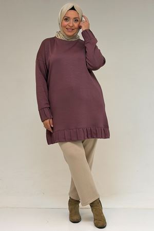 58173 Büyük Beden Çıma Detaylı Modal Tunik - Gül Kurusu