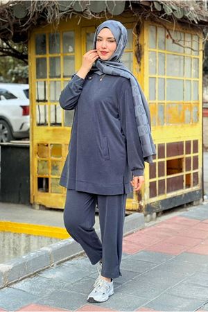 26K7562 - ANTRASİT - FERMUAR DETAYLI BASİC TAKIM