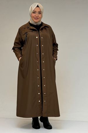 53062 Büyük Beden Sahte Cep Detaylı Bondit Trençkot - Kahve