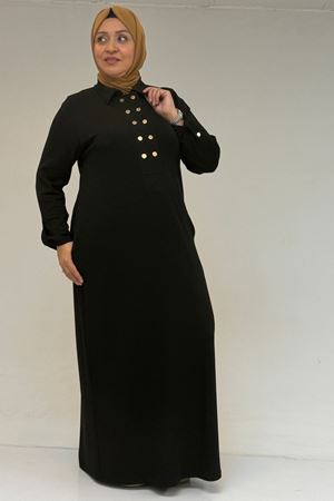52026 Büyük Beden Katlama Detaylı Erkek Yakalı Modal Elbise - Siyah
