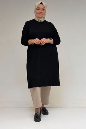 38501 Büyük Beden Basic Penye Tunik -  Siyah