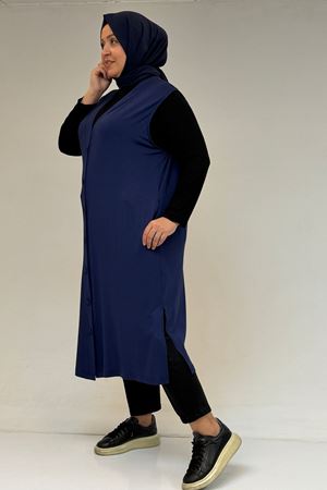 54017 Büyük Bedenkaplama Düğmeli Giy-Çık Penye Yelek - İndigo