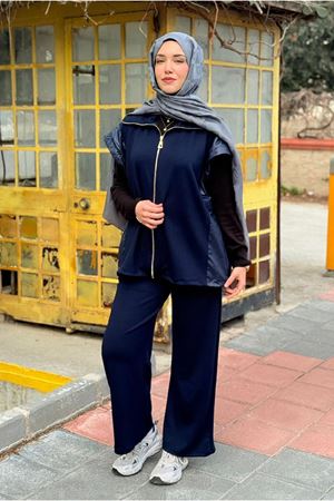 26K7576 - LACİVERT - PARAŞÜT DETAYLI YELEK TAKIM