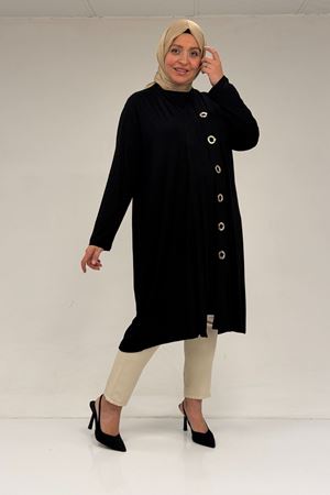 67032 Büyük Beden Kuşgözü Detaylı Penye İkili Takım - Siyah