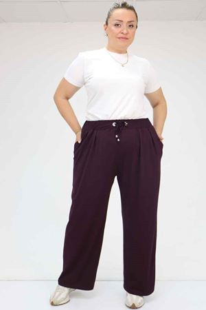 59002 Büyük Beden Pile Detaylı Penye Pantolon - Mor
