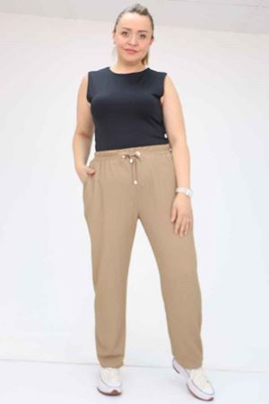 39011 Büyük Beden Bürümcük Dar Paça Pantolon - Vizon