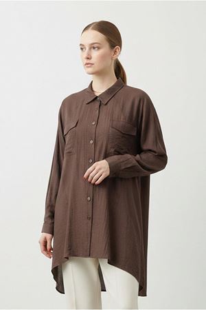 26Y7074 - KAHVE - ÇİLEK CEPLİ GÖMLEK