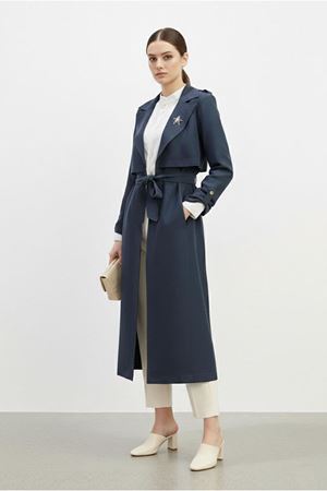 26Y7224 - LACİVERT  - YIZDIZ BROŞLU TRENCH