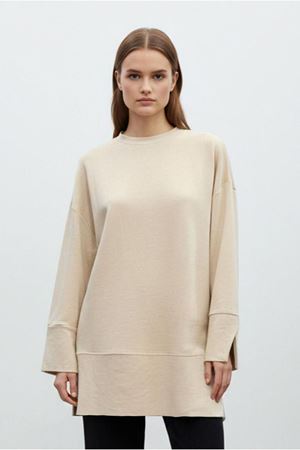 26Y7078 - KOYU BEJ - BASİC YIRTMAÇLI TUNİK