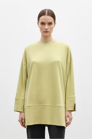 26Y7078 - YAĞ YEŞİLİ - BASİC YIRTMAÇLI TUNİK 