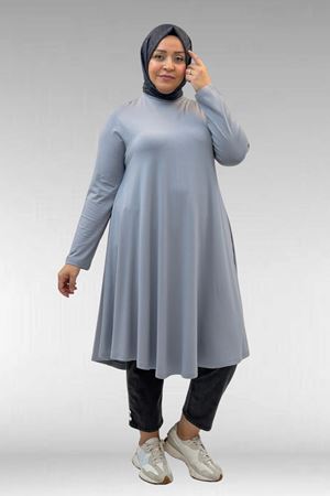 28016 Büyük Beden  Penye Mevlana Tunik - Gri
