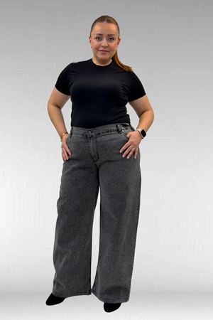 59037 Büyük Beden Önü Taşlı Bol Paça Kot Pantolon - Antrasit