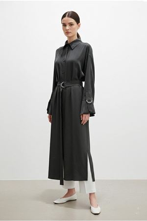 26Y7418 - FÜME - KUŞAKLI ELBİSE KAP