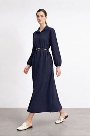 26Y7434 - LACİVERT - KEMERLİ PARAŞÜT ELBİSE 