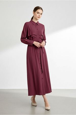 26Y7426 - BORDO - KAT DETAY KUŞAKLI ELBİSE
