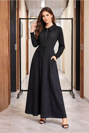 26Y7428 - SİYAH - BÜZGÜLÜ TAŞLI ELBİSE