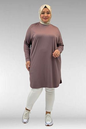 38111 Büyük Beden Basic Penye Tunik - Vizon