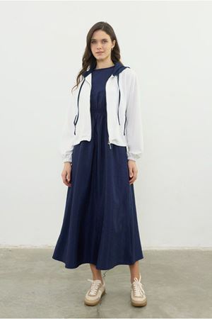 26Y6665 - EKRU - GARNİ DETAYLI ELBİSE TAKIM