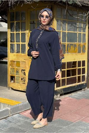 26Y7578 - LACİVERT - DENİZ KABUĞU TAKIM 