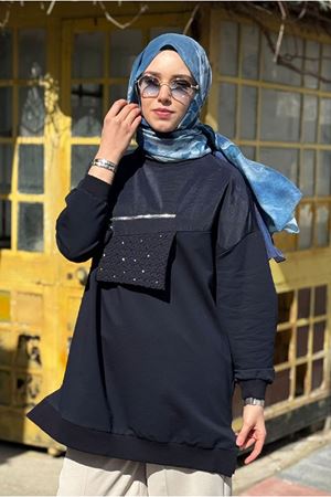 26Y7056 - LACİVERT - FERMUARLI CEP DETAY TUNİK