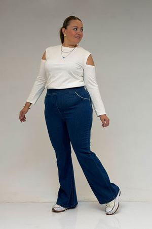 59041 Büyük Beden İspanyol  Taş Baskı Detaylı Kot Pantolon - Mavi