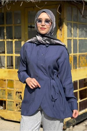 26Y7084 - İNDİGO - BELİ BAĞLAMALI TUNİK