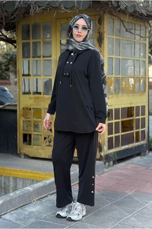 26Y6625 - SİYAH - ÇITÇITLI İPLİ TAKIM 